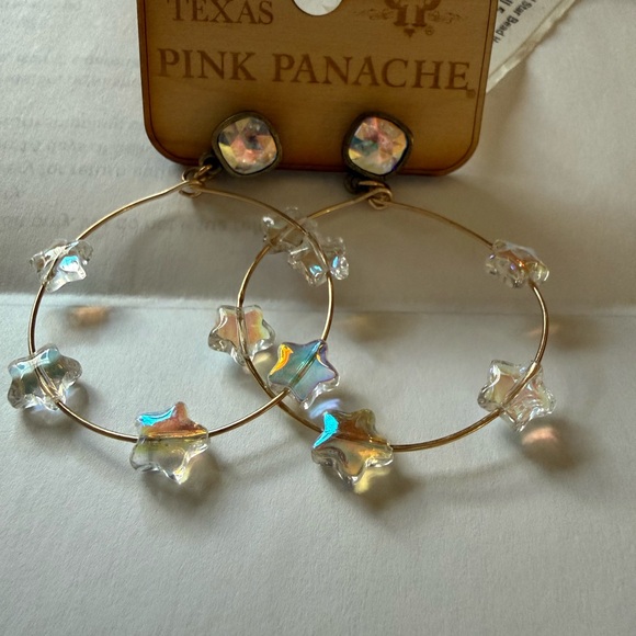 Pink Panache Accessories - Pink Panache Gold Hoop Earrings with Iridescent Stars